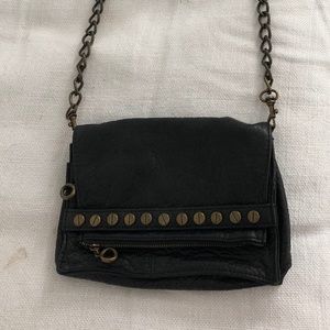 Black Leather Crossbody with Metal Details